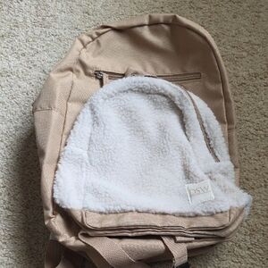 DSW Beige Backpack with Soft White Sherpa Accent